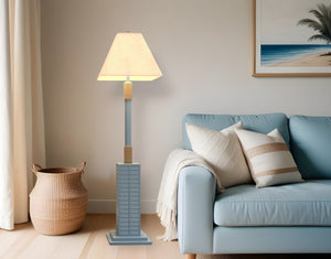 Homeroots 63" Blue Floor Lamp With Tan Linen Shade   397359