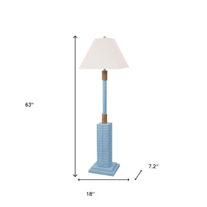 Homeroots 63" Blue Floor Lamp With Tan Linen Shade   397359