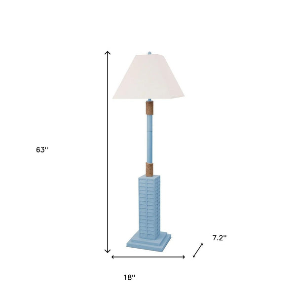 Homeroots 63" Blue Floor Lamp With Tan Linen Shade   397359