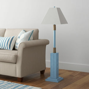 HomeRoots 63" Light Blue Polyresin Floor Lamp with Tan Linen Shade - Elegant Ambient Lighting for Any Room 397359