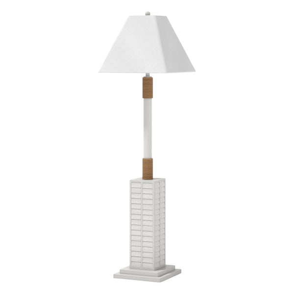 HomeRoots 63" Elegant White Polyresin Floor Lamp with Linen Shade for Warm Ambient Lighting in Any Room 397360