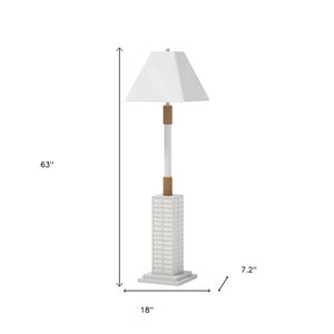 HomeRoots 63" Elegant White Polyresin Floor Lamp with Linen Shade for Warm Ambient Lighting in Any Room 397360