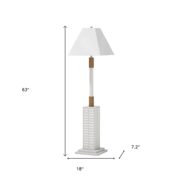 HomeRoots 63" Elegant White Polyresin Floor Lamp with Linen Shade for Warm Ambient Lighting in Any Room 397360