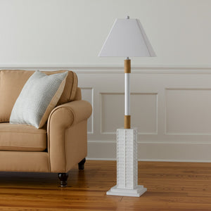 HomeRoots 63" Elegant White Polyresin Floor Lamp with Linen Shade for Warm Ambient Lighting in Any Room 397360