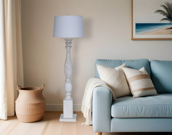 HomeRoots 63" White Resin Floor Lamp - Elegant Drum Shade, Coastal Charm, Perfect for Living Rooms & Bedrooms 397363