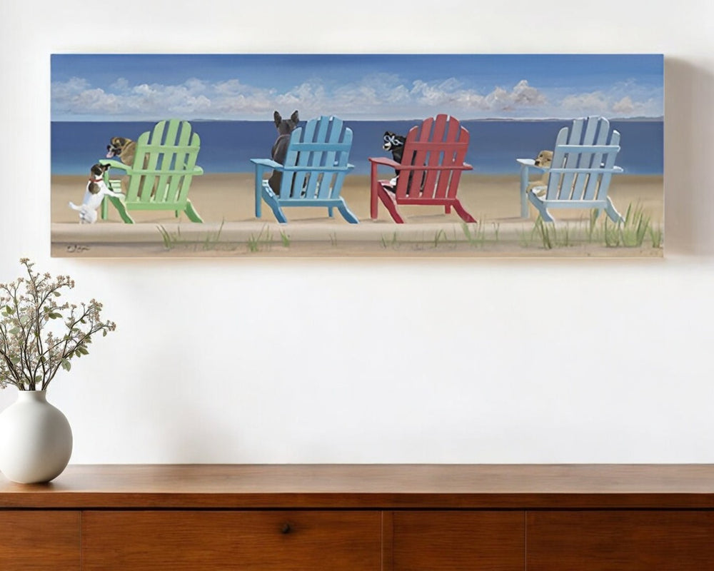 HomeRoots Dogs at the Beach Canvas Wall Art – Vibrant Giclée Print for a Stylish Coastal Home Décor Touch 20"x60" 397366