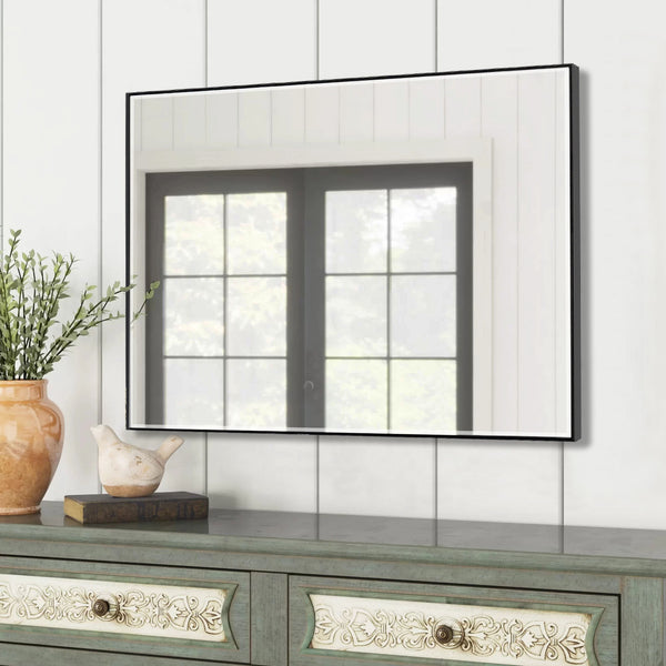 Homeroots Black Beveled Wall Mirror  Glass 397374