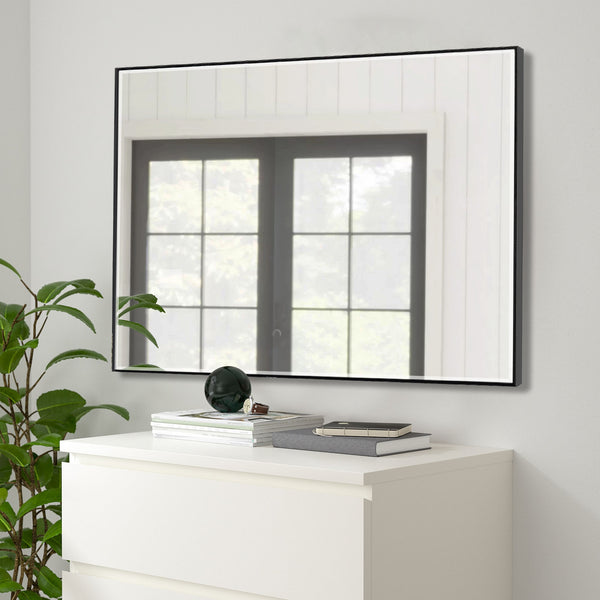 Homeroots Jumbo Black Beveled Wall Mirror  Glass 397375