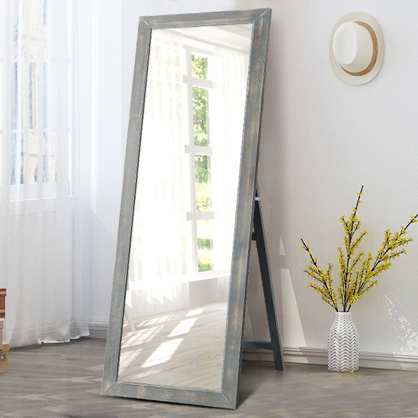 Homeroots Brushed Gray Wooden Mirror Gray Glass 397376