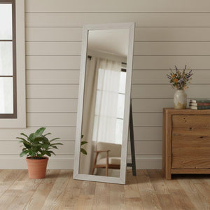 HomeRoots Brushed Rustic Wooden Mirror - Elegant Rectangular Design with Beveled Edge for Versatile Decor Use White 397378