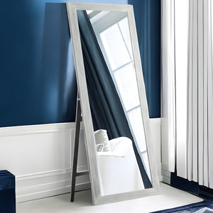 Homeroots Brushed White Wooden Mirror White Glass 397378