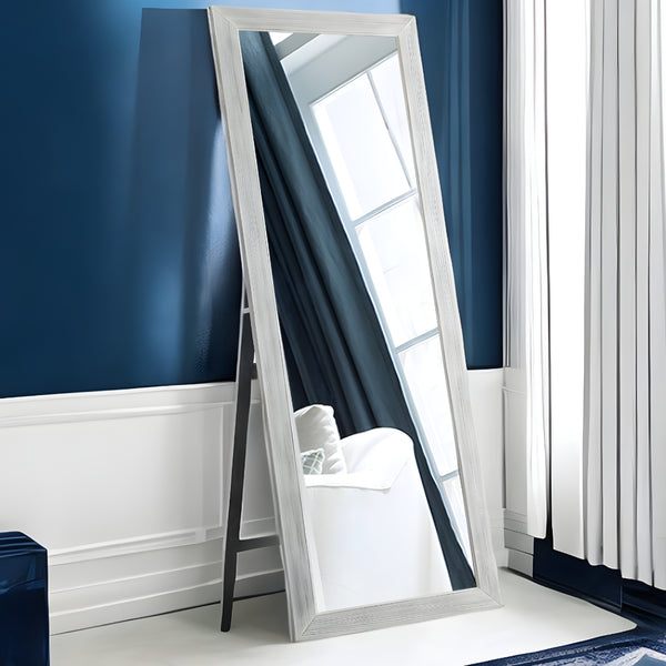 Homeroots Brushed White Wooden Mirror White Glass 397378