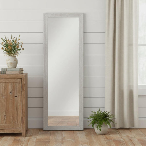 HomeRoots Brushed Rustic Wooden Mirror - Elegant Rectangular Design with Beveled Edge for Versatile Decor Use White 397378