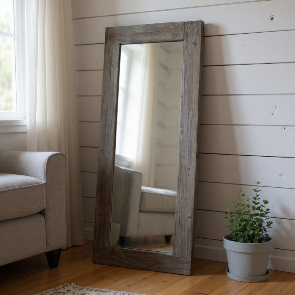 HomeRoots 58" Elegant Solid Wood Freestanding and Wall Mount Accent Mirror for Timeless Home Décor Style Brown 397379