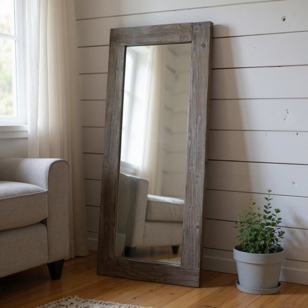 HomeRoots 58" Elegant Solid Wood Freestanding and Wall Mount Accent Mirror for Timeless Home Décor Style Brown 397379