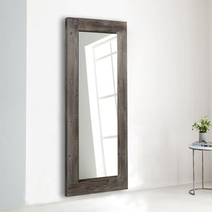 Homeroots Solid Dark Brown Wooden Mirror Brown Glass 397379