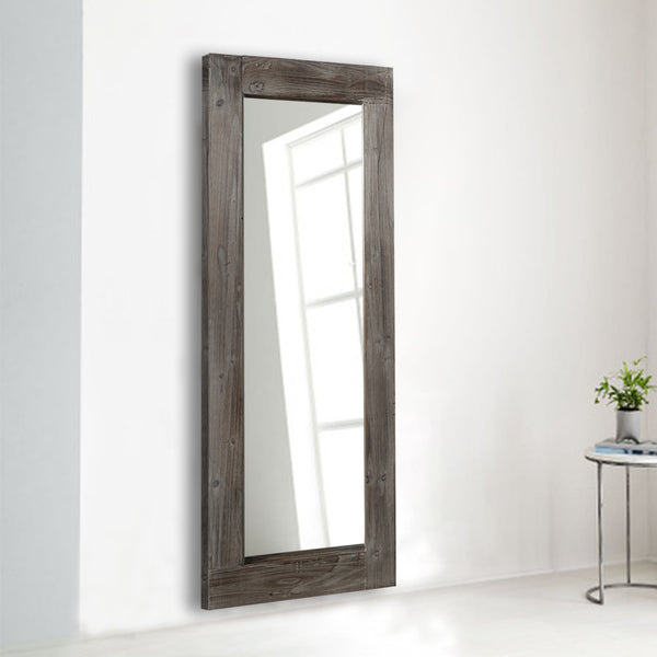 Homeroots Solid Dark Brown Wooden Mirror Brown Glass 397379