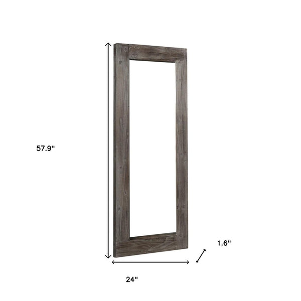 HomeRoots 58" Elegant Solid Wood Freestanding and Wall Mount Accent Mirror for Timeless Home Décor Style Brown 397379