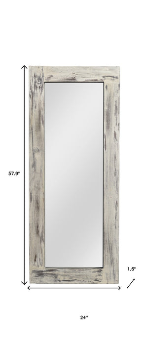 HomeRoots 58" Elegant Solid Wood Freestanding and Wall Mount Accent Mirror for Timeless Home Décor Style White 397380