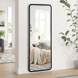 Homeroots Black Wooden Standing Mirror  Glass 397381