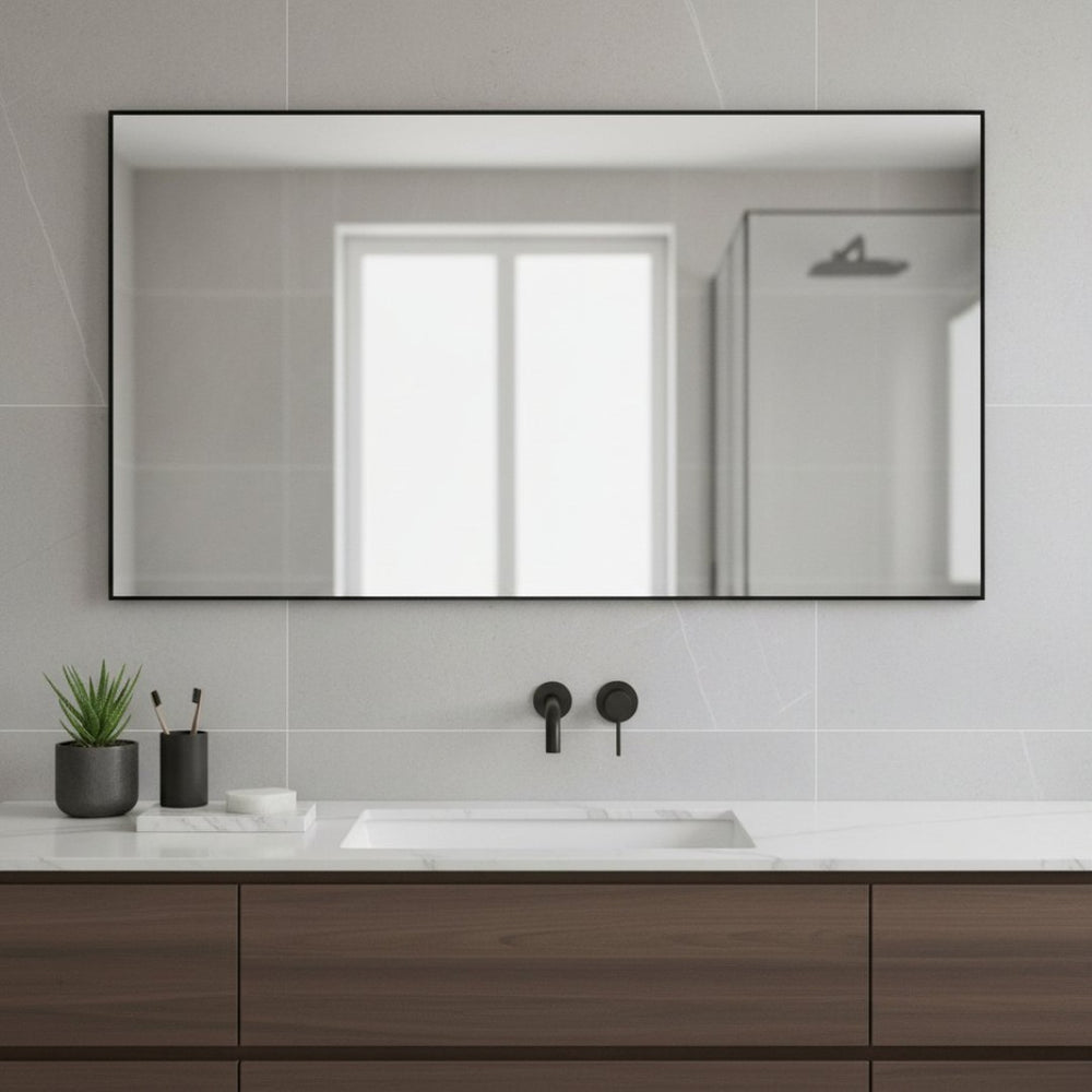 HomeRoots Jumbo Minimal Wall Mirror - Modern Black Frame, Expansive Reflective Surface for Any Room Decor 35.4" x 59.1" 397383