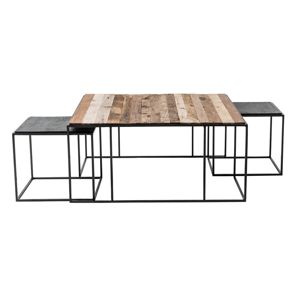 Homeroots Set Of Three 39" Brown And Black Solid Wood And Iron Square Nested Coffee Tables   397387