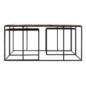 Homeroots Set Of Three 39" Brown And Black Solid Wood And Iron Square Nested Coffee Tables   397387