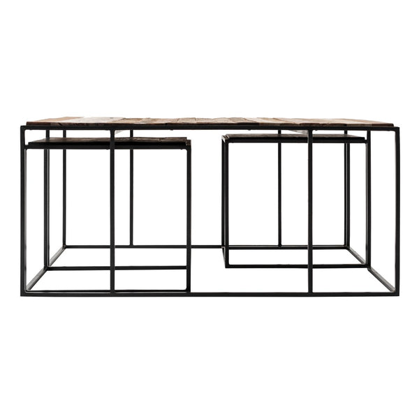 Homeroots Set Of Three 39" Brown And Black Solid Wood And Iron Square Nested Coffee Tables   397387