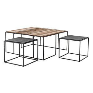 Homeroots Set Of Three 39" Brown And Black Solid Wood And Iron Square Nested Coffee Tables   397387