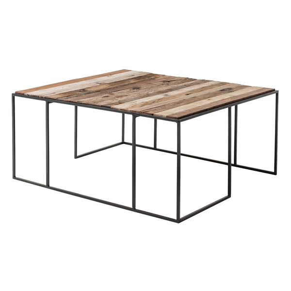 Homeroots Set Of Three 39" Brown And Black Solid Wood And Iron Square Nested Coffee Tables   397387
