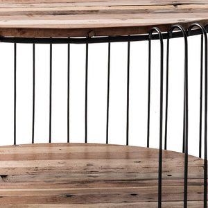 Homeroots 32" Natural And Black Solid Wood And Steel Round Coffee Table With Shelf   397388