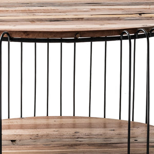 Homeroots 32" Natural And Black Solid Wood And Steel Round Coffee Table With Shelf   397388