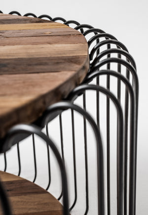 Homeroots 32" Natural And Black Solid Wood And Steel Round Coffee Table With Shelf   397388