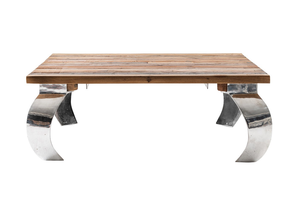 Homeroots 39" Natural And Silver Metallic Reclaimed Wood And Aluminum Square Coffee Table   397390
