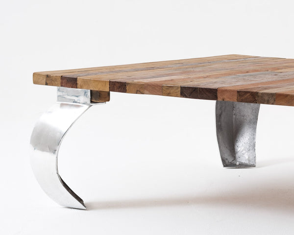 Homeroots 39" Natural And Silver Metallic Reclaimed Wood And Aluminum Square Coffee Table   397390
