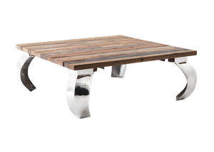 Homeroots 39" Natural And Silver Metallic Reclaimed Wood And Aluminum Square Coffee Table   397390