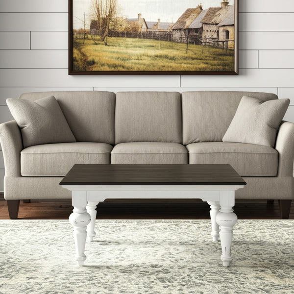 Homeroots 39" Brown And White Distressed Square Coffee Table - Rustic Modern Design For Stylish Living Rooms   397394