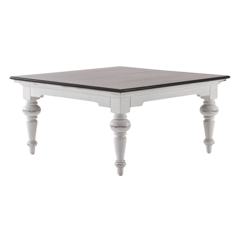 HomeRoots 39" Rustic Distressed Coffee Table - Two-Tone Brown and White Wood, Modern Square Design for Any Space 397394