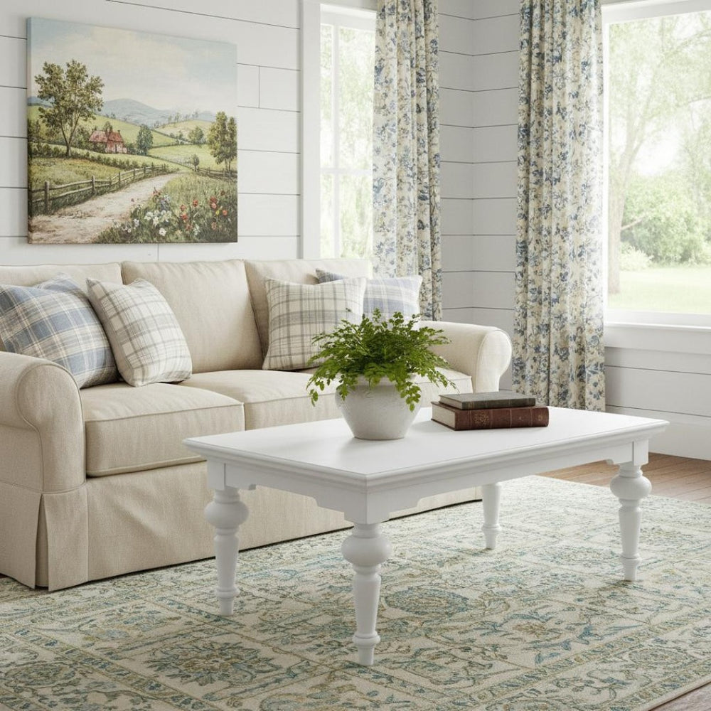 HomeRoots 47" Elegant White Solid Wood Coffee Table – Timeless Design for Modern & Classic Living Spaces 397395