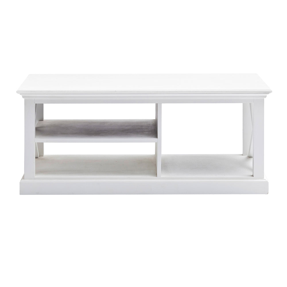 Homeroots 47" White Solid Wood And Solid And Manufactured Wood Coffee Table With Three Shelves   397396