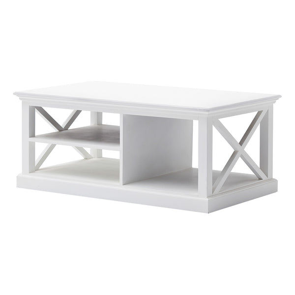 Homeroots 47" White Solid Wood And Solid And Manufactured Wood Coffee Table With Three Shelves   397396
