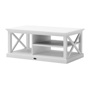 Homeroots 47" White Solid Wood And Solid And Manufactured Wood Coffee Table With Three Shelves   397396
