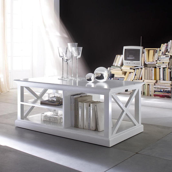 Homeroots 47" White Solid Wood And Solid And Manufactured Wood Coffee Table With Three Shelves   397396