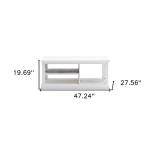Homeroots 47" White Solid Wood And Solid And Manufactured Wood Coffee Table With Three Shelves   397396