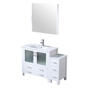 English Elm White Single Bath Vanity Set With Side Cabinet, Ceramic Top, Chrome Faucet & 34" Mirror For Elegance B2731S01366-GIGA