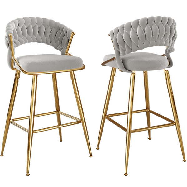 English Elm Counter Height Stools Set of 2 Mid-century Metal Legs Ergonomic Kitchen Island Seating Gray T3623P430869