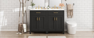 English Elm Modern 48 Inch Freestanding Bathroom Vanity Dual Ceramic Sinks Soft Close Gold Handles Black N729P000008B