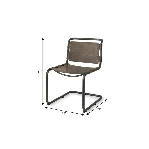 HomeRoots Brown Leather and Black Metal Open-Back Dining Chair – Modern Comfort with Nailhead Trim Style 397464
