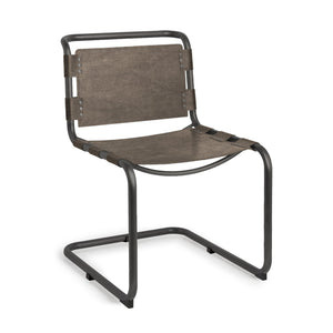 HomeRoots Brown Leather and Black Metal Open-Back Dining Chair – Modern Comfort with Nailhead Trim Style 397464