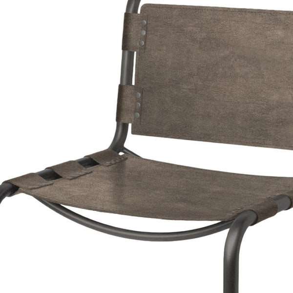 HomeRoots Brown Leather and Black Metal Open-Back Dining Chair – Modern Comfort with Nailhead Trim Style 397464